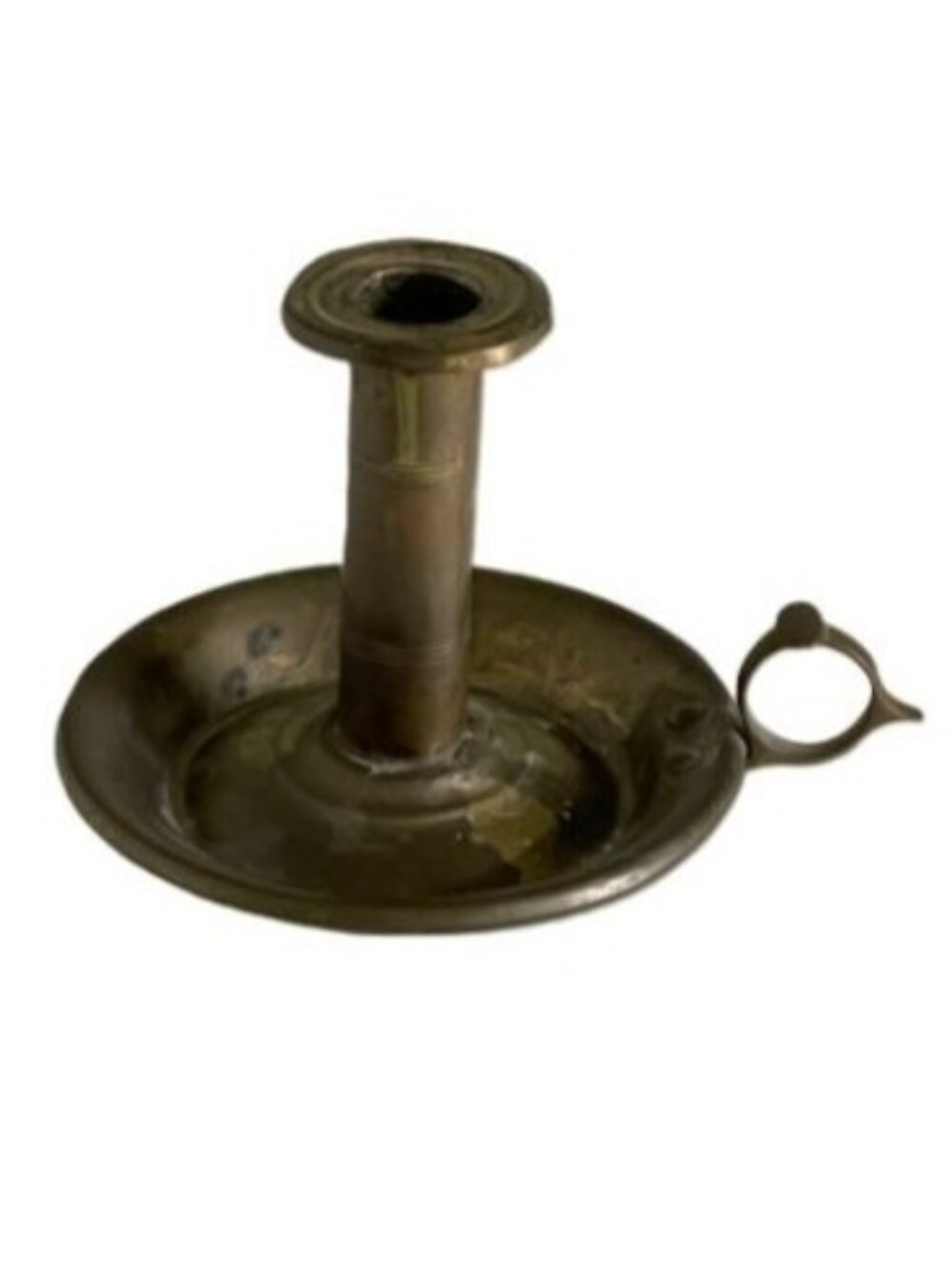 Antique Brass Chamberstick Push Up Candlestick Holder w/ Drip Tray Finger Loop 4